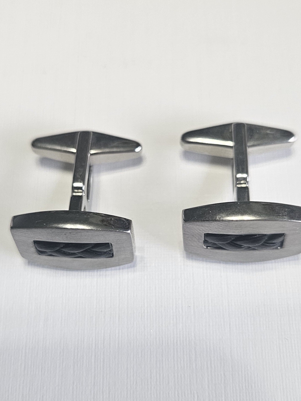 Silver and Black Rectangular Cufflinks